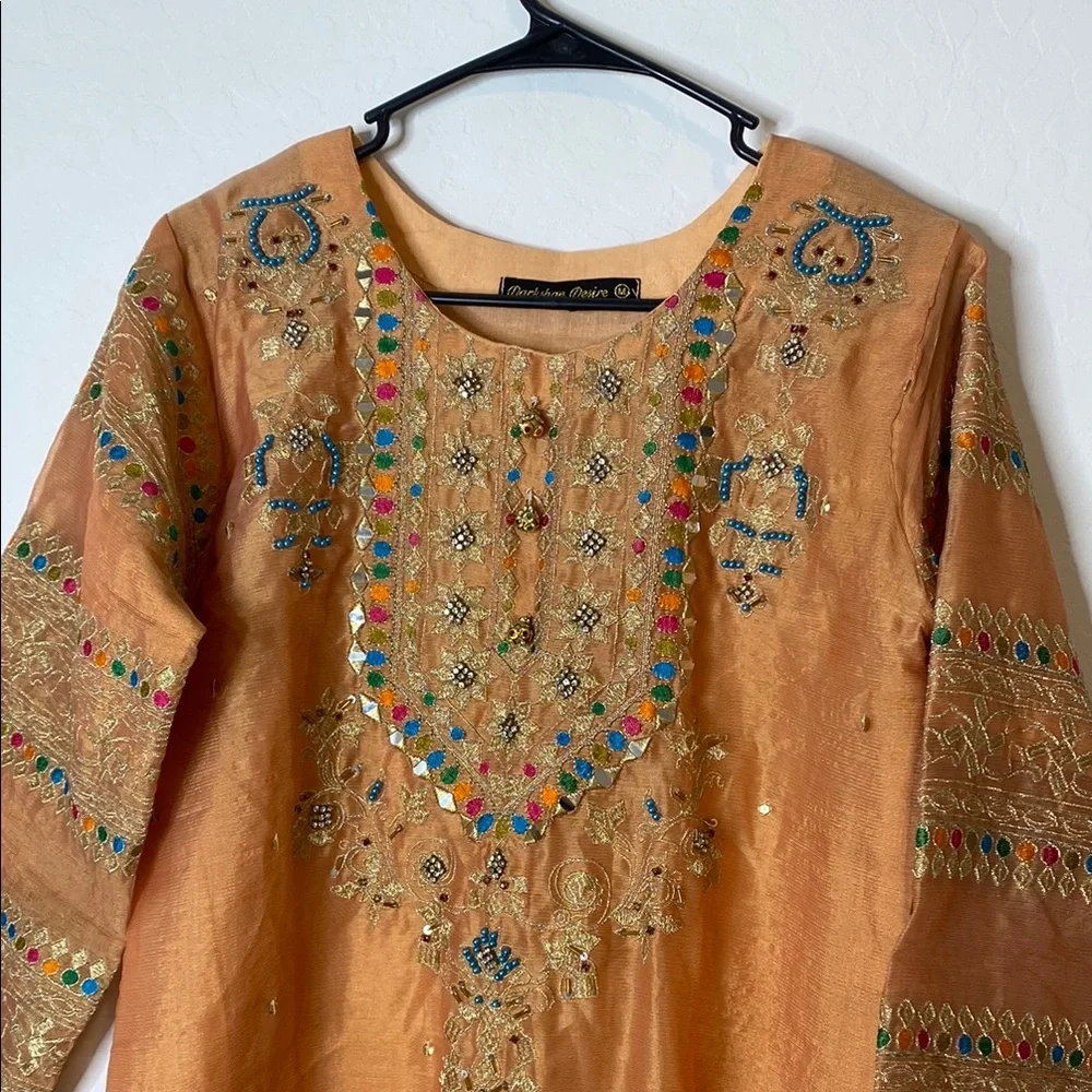 Embroidered Orange Kurta - Picture 2 of 3